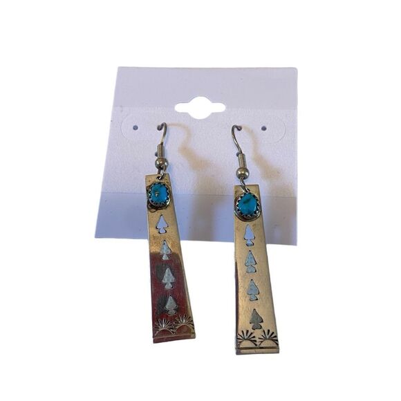 Beautiful Handmade Sterling Silver Southwestern Style Drop Earrings w/Turquoise - Picture 1 of 6